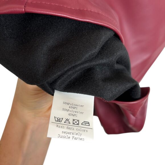 NWT KATE KASIN Faux-Leather Red Knot-Front Wrap Pencil Skirt Women's Size Small - Picture 5 of 5